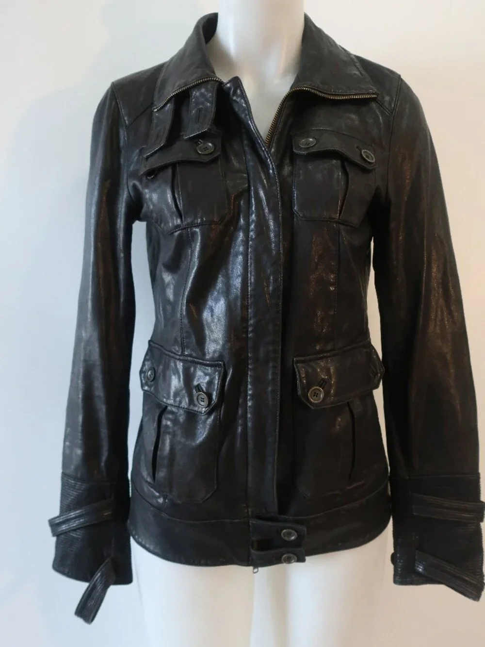 Womens Diane von Furstenberg Black Beau (Item- 9) Leather Military Moto Jacket 6 - Picture 8 of 16